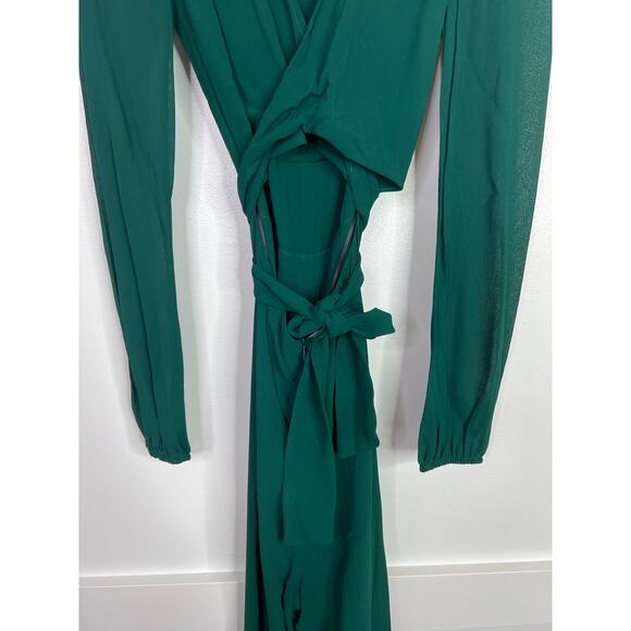 NWT Reformation Primrose Long Sleeve Tie Front Cutout Wide Leg Jumpsuit Green - Picture 5 of 7